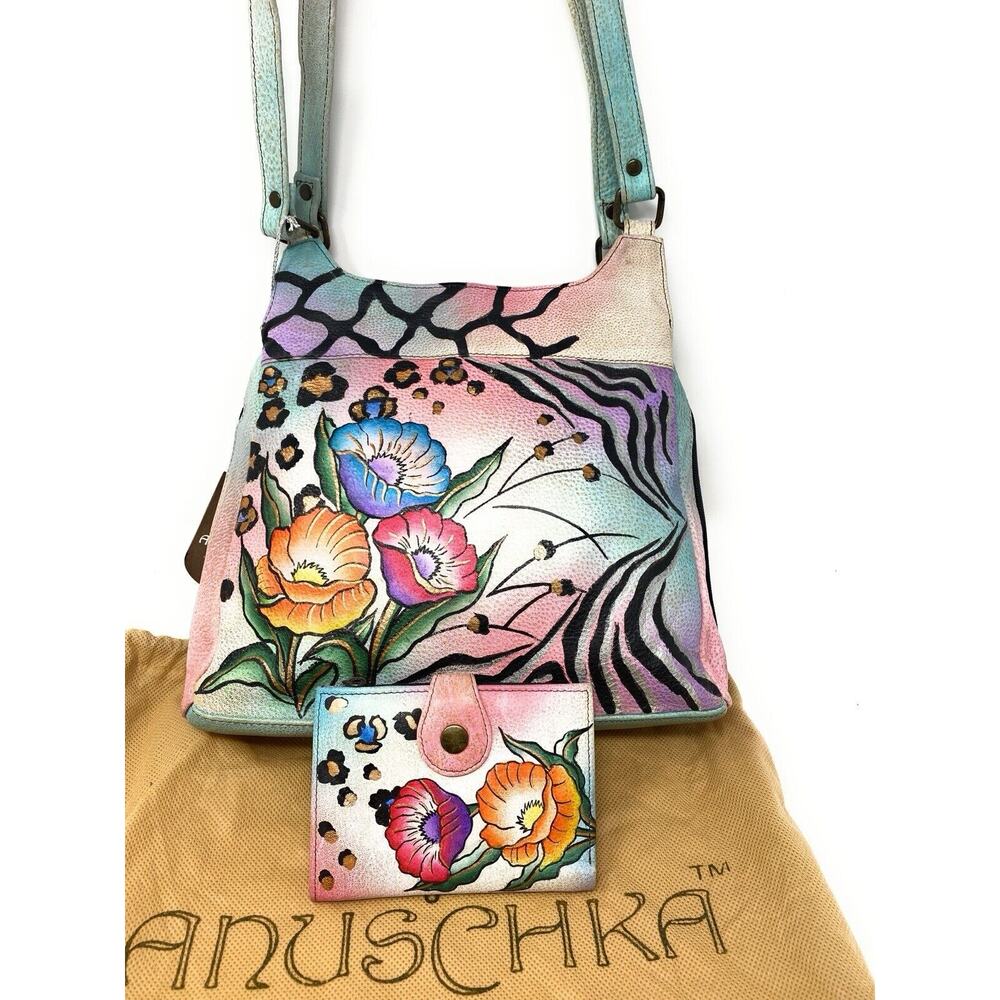 ANUSCHKA Safari Flower TRIPLE COMPARTMENT Shoulder Bag Wallet Dust bag